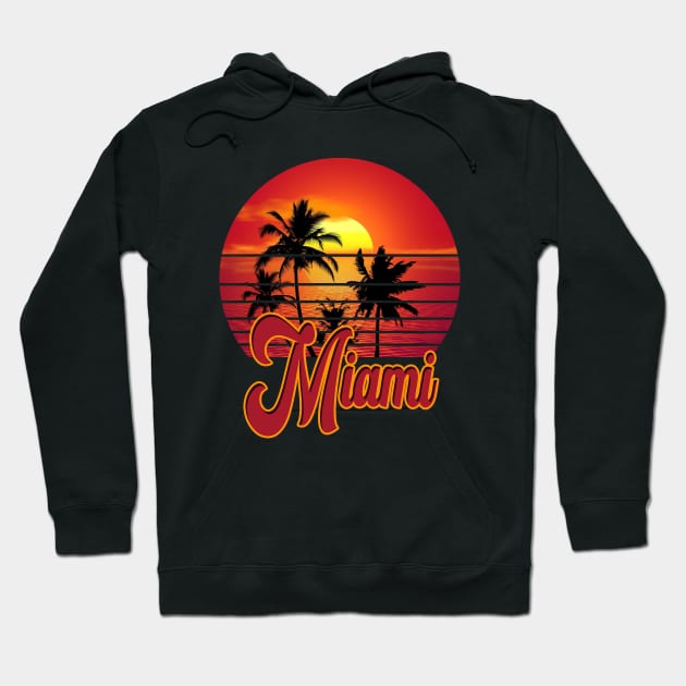 Miami Retro Vintage Sunset Beach 70s 80s Hoodie by bougieFire